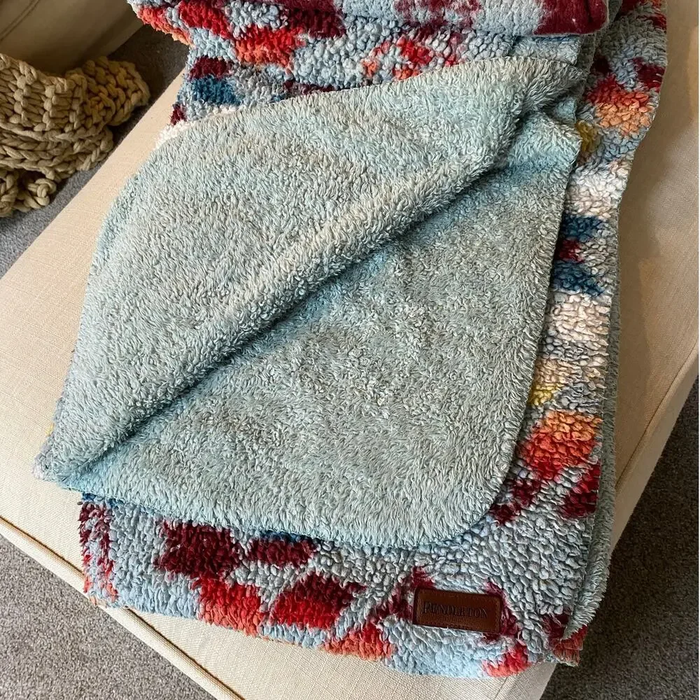 Pendleton Sherpa Fleece Blanket Legend Lake Aqua Blue Sky Aztec Southwest Twin